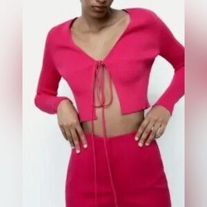Zara Women’s Fuchsia Summer‎ Ribbed Cropped Tie Top Size Med NWOT